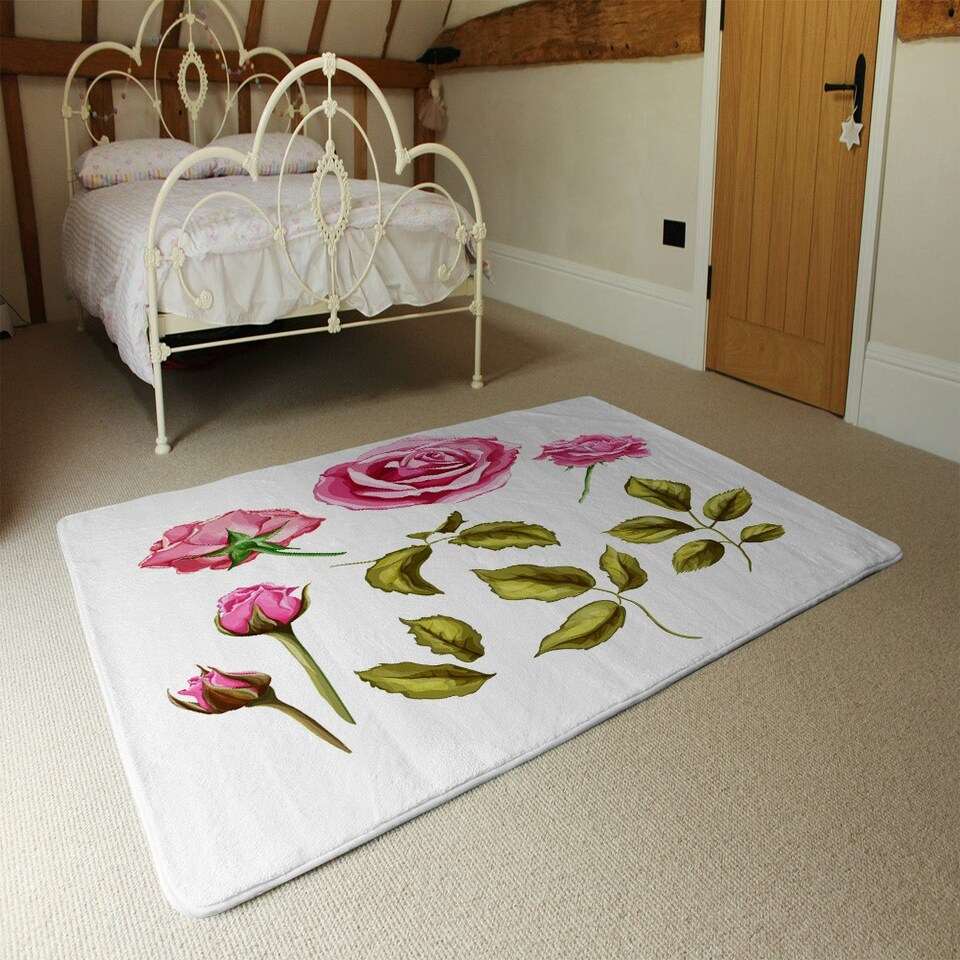 image 1 of Roses & Leaves (Rug) Pink | Large: 140x200cm