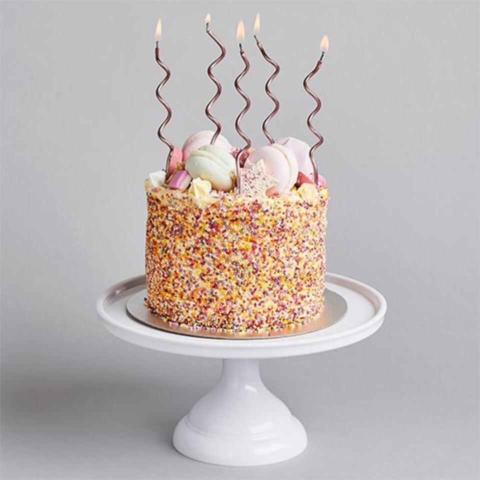 image 1 of Rose Gold Curly Birthday Candles with Holders - Pack of 12