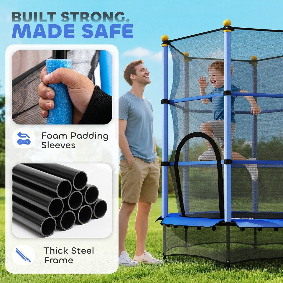 image 1 of HOMCOM 4.6FT Kids Trampoline with Safety Enclosure for Ages 3-10 Years | Blue | Blue