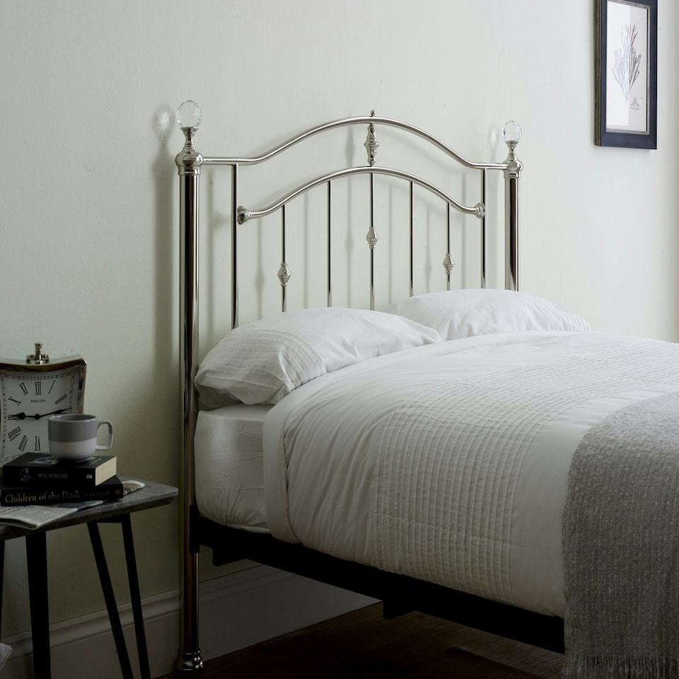 image 1 of 4ft6 Double Silver chrome finish, crystal ball and chrome traditional metal bed frame bedstead, victorian, antique, ornate