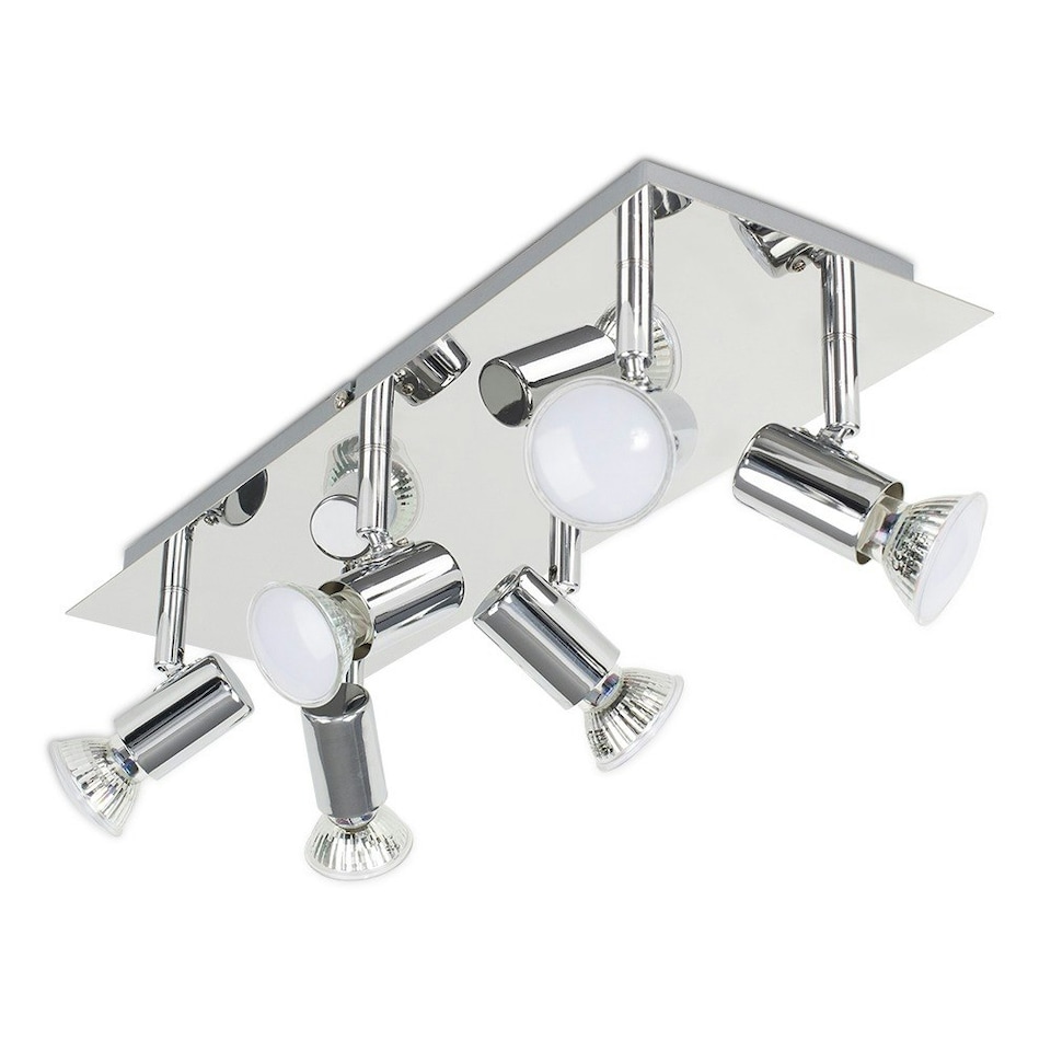 image 1 of ValueLights Modern Rectangular Silver Chrome 6 Way Adjustable GU10 Ceiling Spotlight