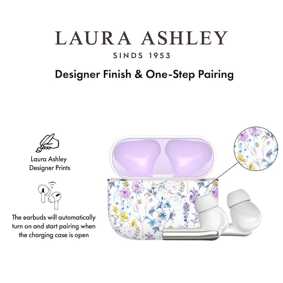 image 1 of Laura Ashley Wild Meadow 'Skylark' True Wireless Earbuds with HD Microphone and Charging Case