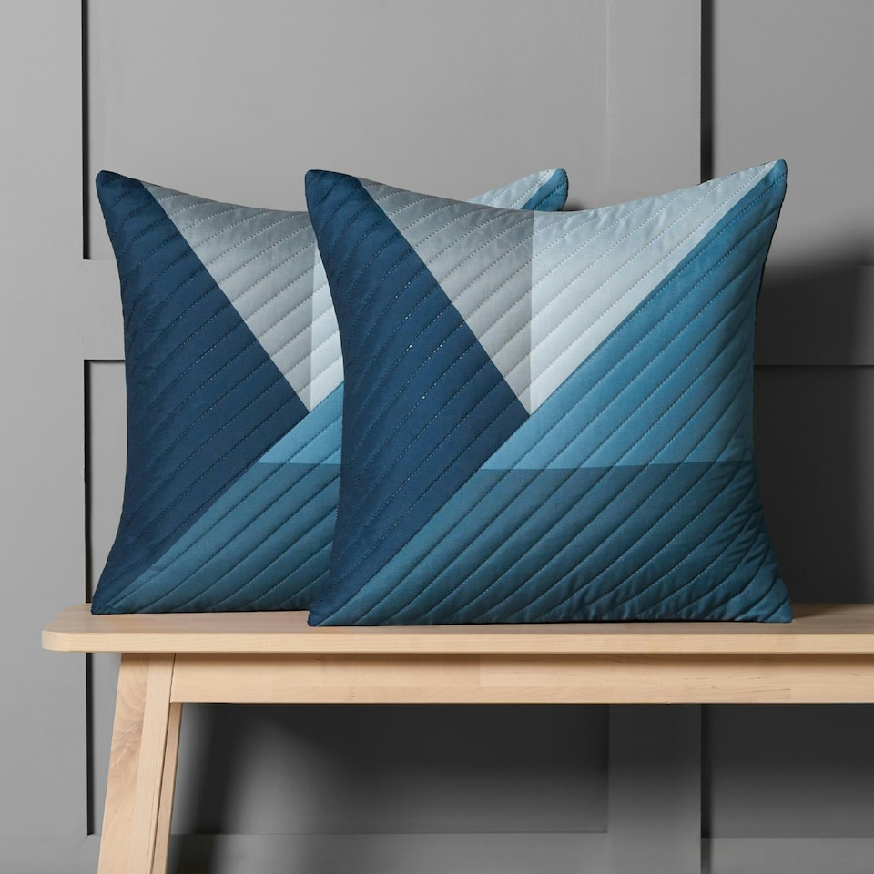 image 1 of OHS 2 x Ralph Geometric Pinsonic Filled Cushions, 45x45cm - Navy Blue