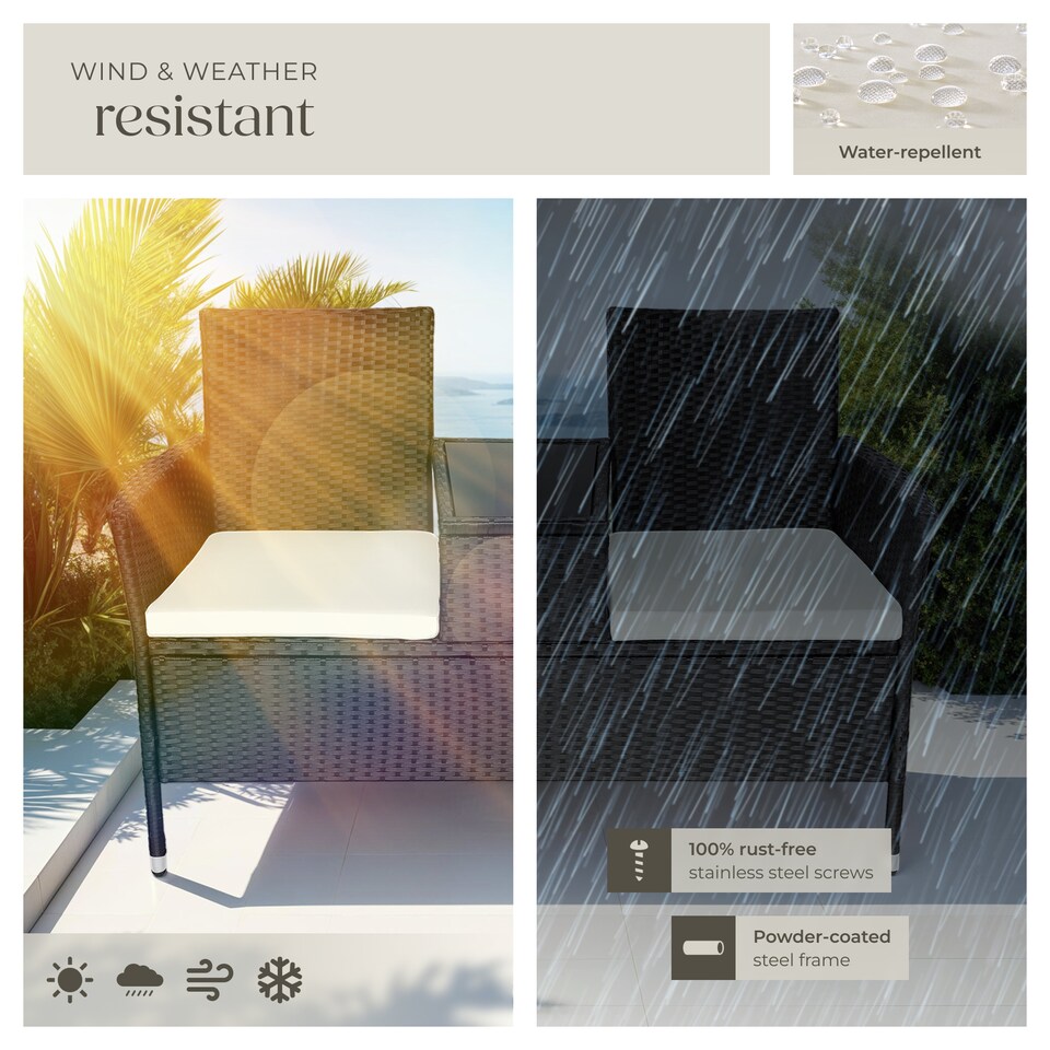 image 1 of Garden Bench Narbonne - 2-seater with table, weather-resistant polyrattan | Black | black/beige | One Size | 1