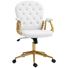 Vinsetto Home Office Chair Button Tufted Desk Chair with Swivel Wheels White