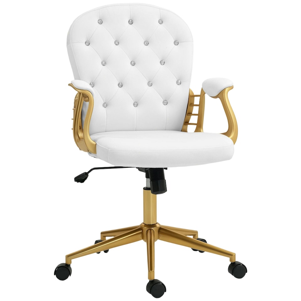 image 1 of Vinsetto Home Office Chair Button Tufted Desk Chair with Swivel Wheels White