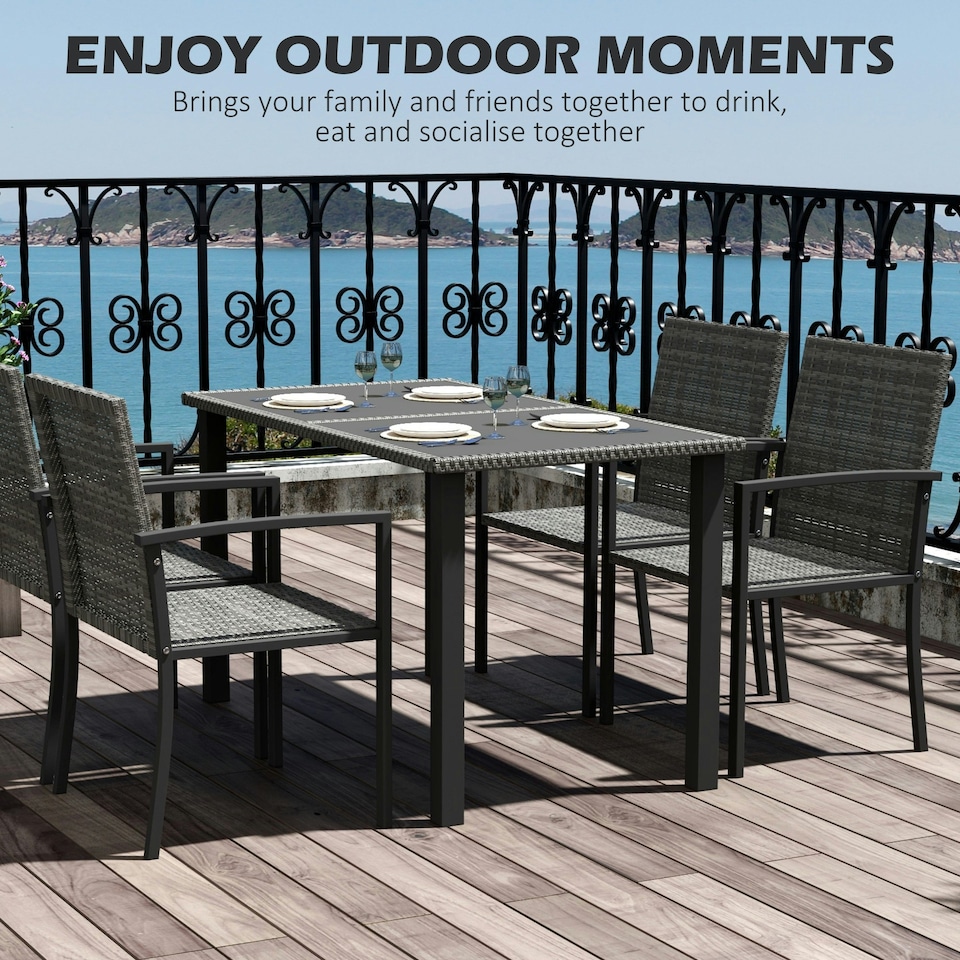 image 1 of Outsunny Rattan Garden Furniture for 4, Dining Table and Chairs, Grey