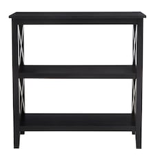 Interiors by Premier Three Shelf Black Book Case, Pine Wood Tall Book Shelf, Large Book Case for Home & Office Black
