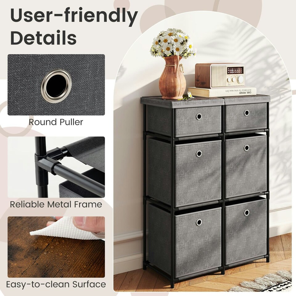 image 1 of COSTWAY Chest of Drawers Storage Organizer w/6 Drawers Grey