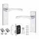image 1 of Golden Grace Victorian Scroll Astrid Bathroom Lock Door Handles Set in Polished Chrome with 3 Lever Lock Set & 1 Pair of 3" Standard Butt Hinges Chrome