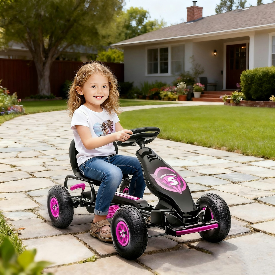 image 1 of HOMCOM Children Pedal Go Kart w/ Adjustable Seat, Rubber Wheels, Brake - Pink
