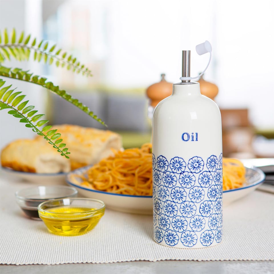 image 1 of Nicola Spring Hand-Printed Olive Oil Pourer Bottle - 500ml - Navy