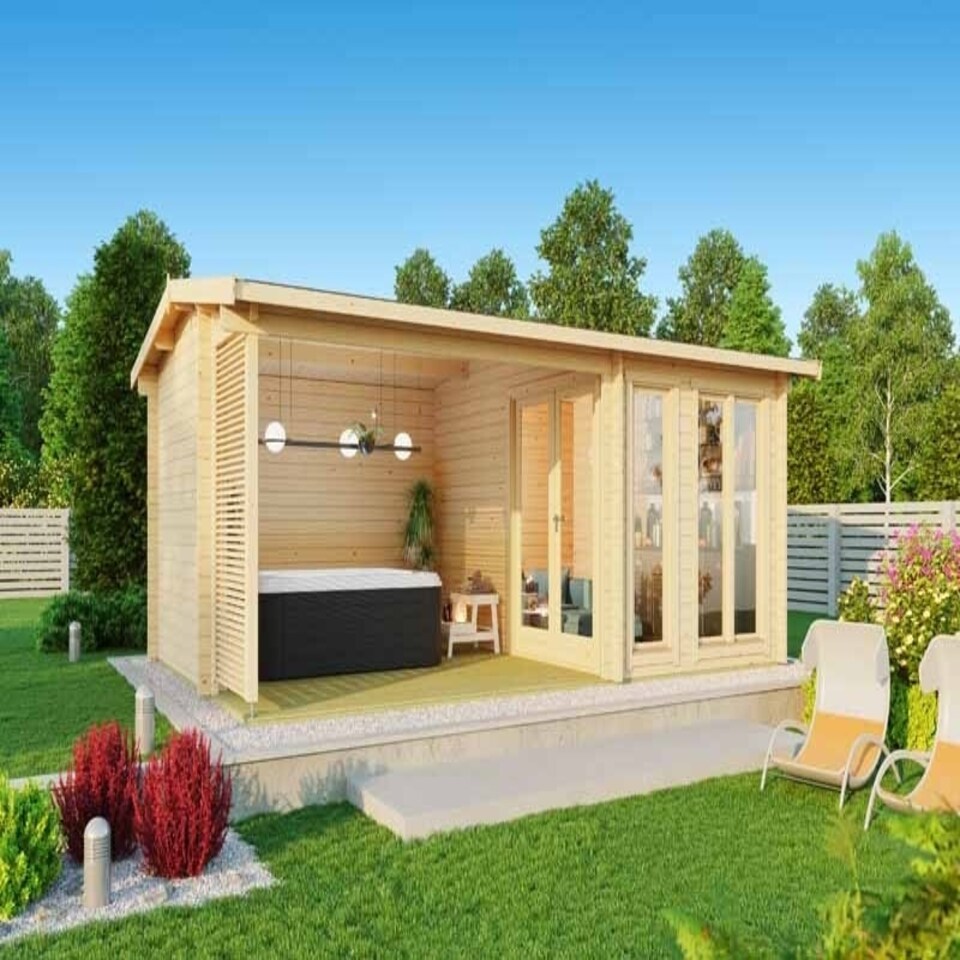 image 1 of Torquay 44-Log Cabin, Wooden Garden Room, Timber Summerhouse, Home Office - L615 x W434.8 x H245.1 cm Brown