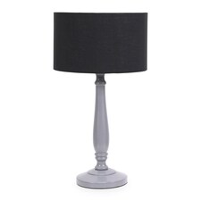 ValueLights Victoria Grey Wood Table Lamp Black Shade | Grey | Black
