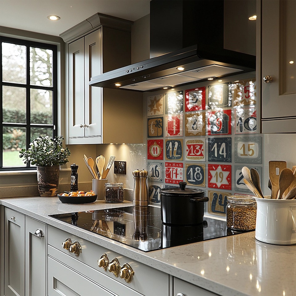 image 1 of December Advent Calendar Dining Splash Back | White