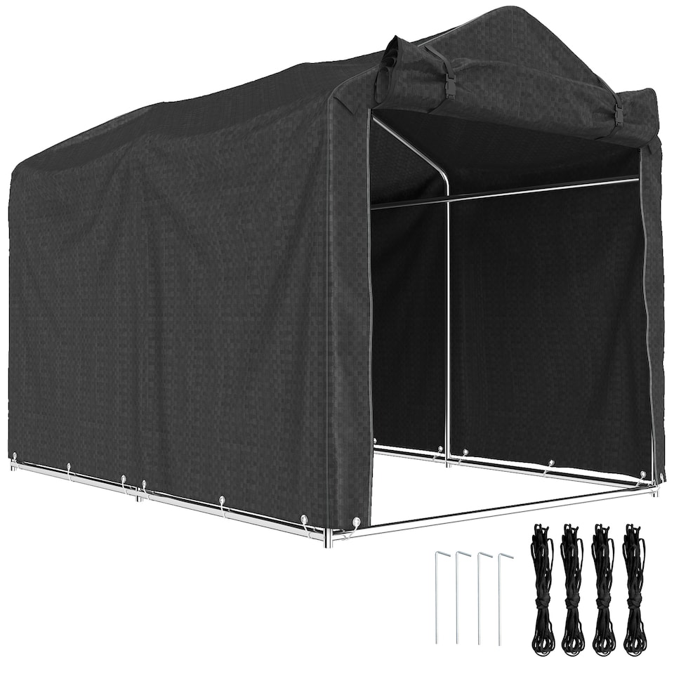 image 1 of Outsunny 2.2 x 1.6 m Garden Storage Tent, Waterproof AntiUV Bike Tent with Rollup Zipper Door, Galvanised Outdoor Storage Shelter Carport for Bike, Motorbike, Garden Tools, Black | Black | 1