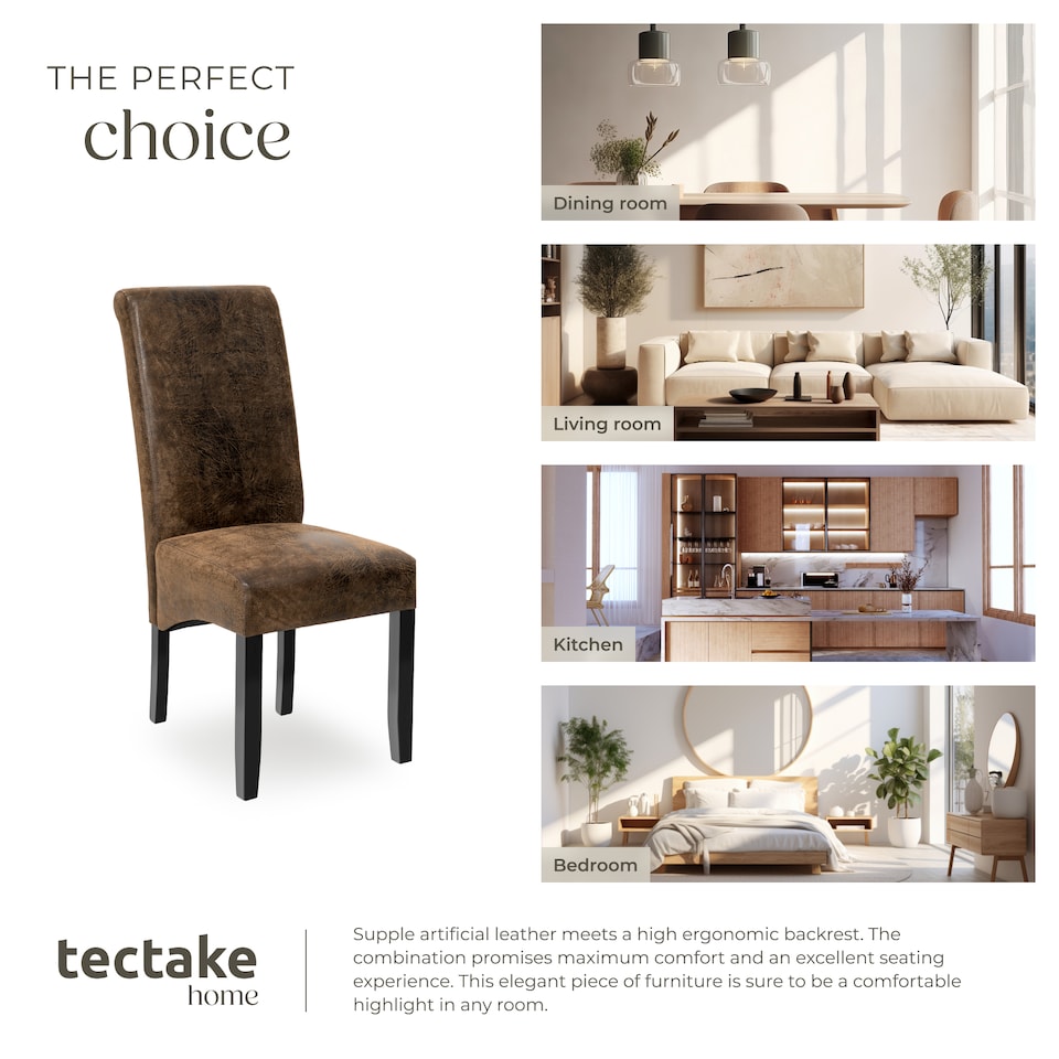 image 1 of Dining Chair - ergonomic seat shape, high backrest, padded, faux leather | Brown | antique brown | 4