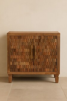 Artisan Furniture Solid Wood Cadiz Carved Block Storage Cabinet
