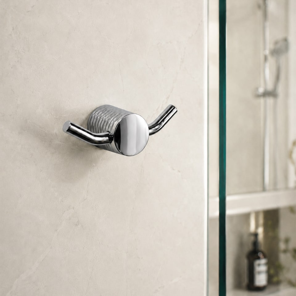 image 1 of Showerdrape Vitality Chrome Stainless Steel Wall Mounted Double Robe Hook | Silver | 1