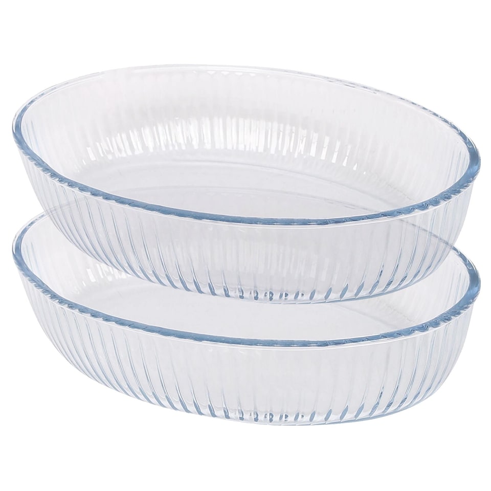 image 1 of Argon Tableware Optical Oval Glass Oven Dishes - 35cm x 24cm - Pack of 2 | Clear | Clear | 35cm x 24cm