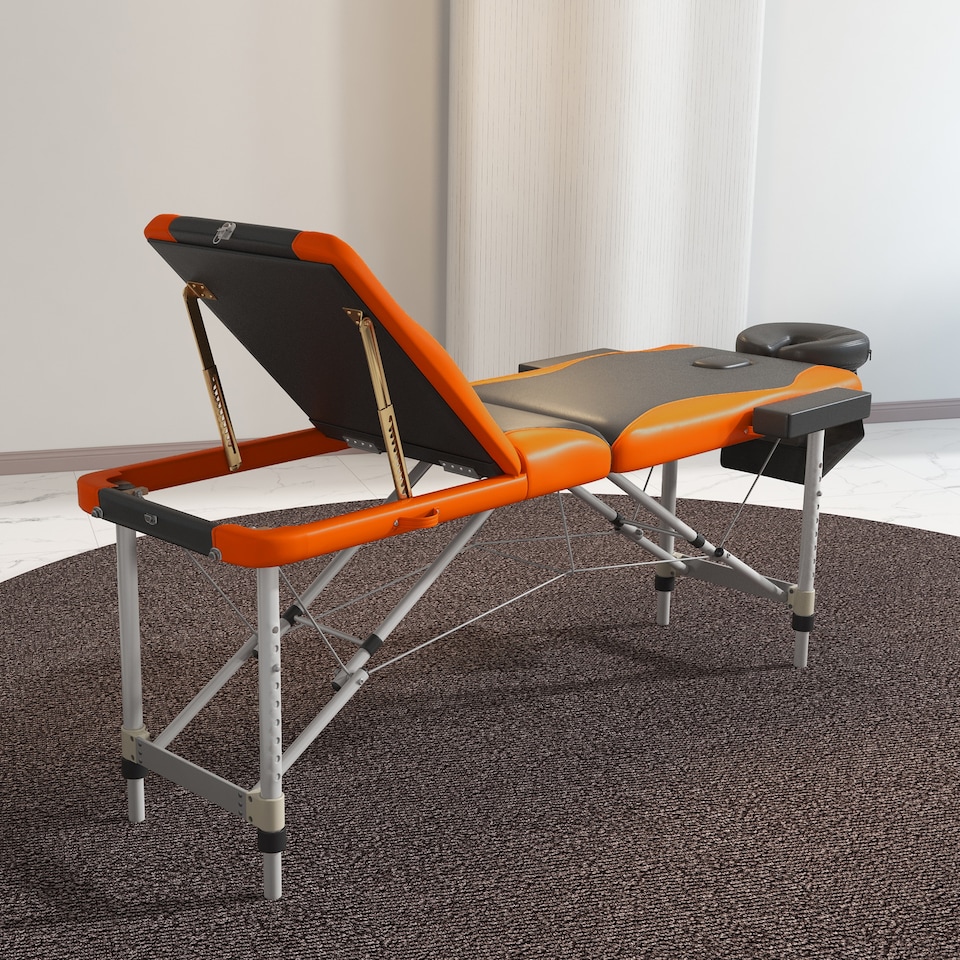 image 1 of HOMCOM Foldable Massage Bed Portable Table, 3-Section Aluminium Foldable Beauty Couch, Professional Salon Spa Table with Headrest Support and Carry Bag, 60 cm Width, Black and Orange