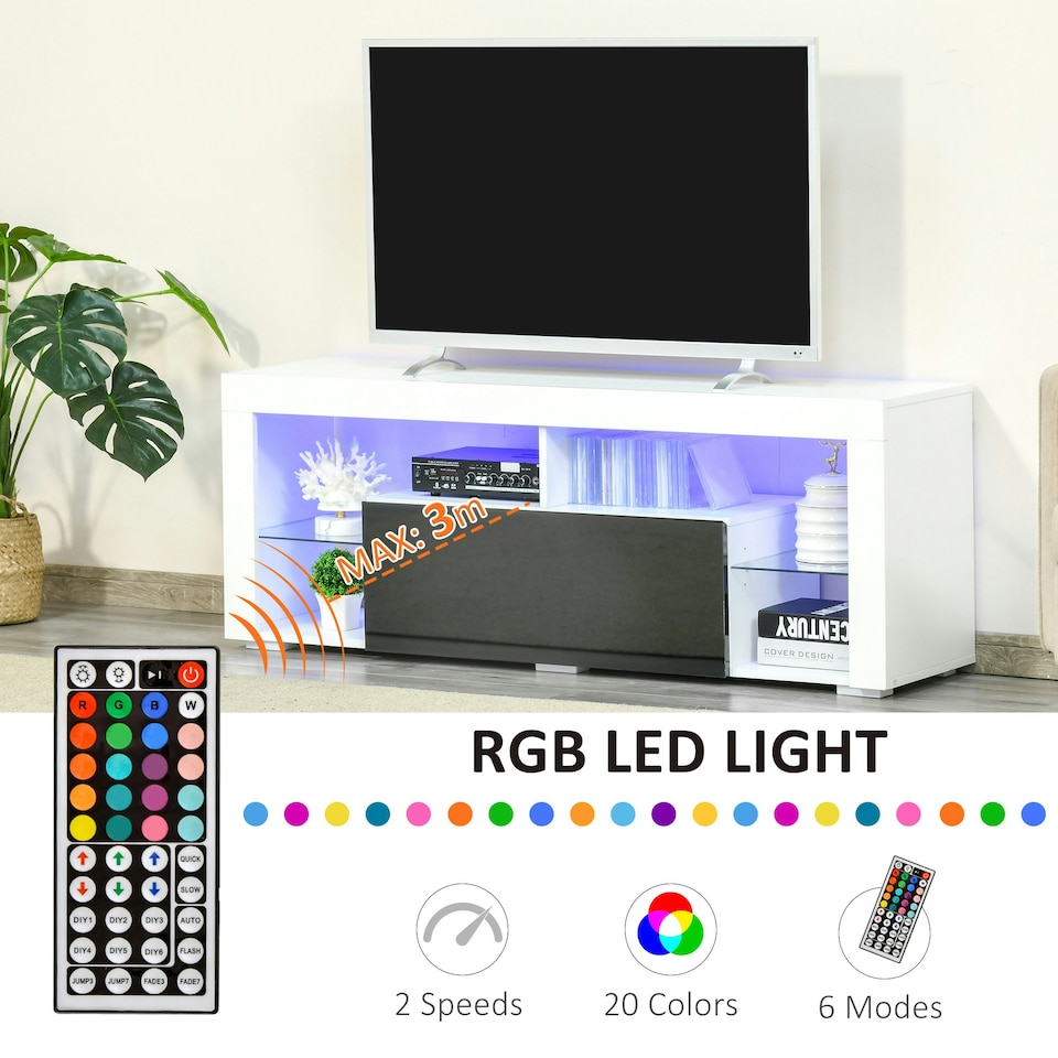 image 1 of HOMCOM 140cm TV Stand Cabinet High Gloss TV Stand Unit W/ LED RGB