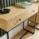 image 4 of Console Table 2 Drawers Aztec Design Oak Effect Metal Legs Hallway Storage Unit