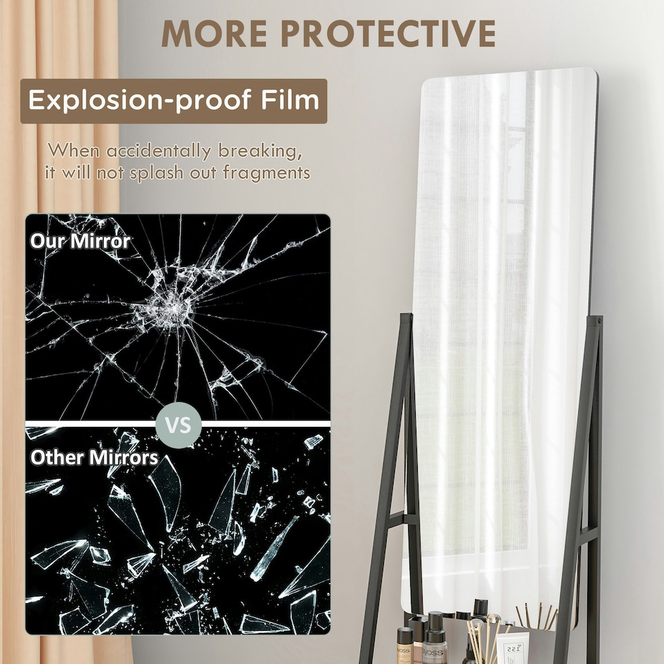 image 1 of HOMCOM Movable Full Length Mirror Adjustable Full Body Mirror with 2 Shelves