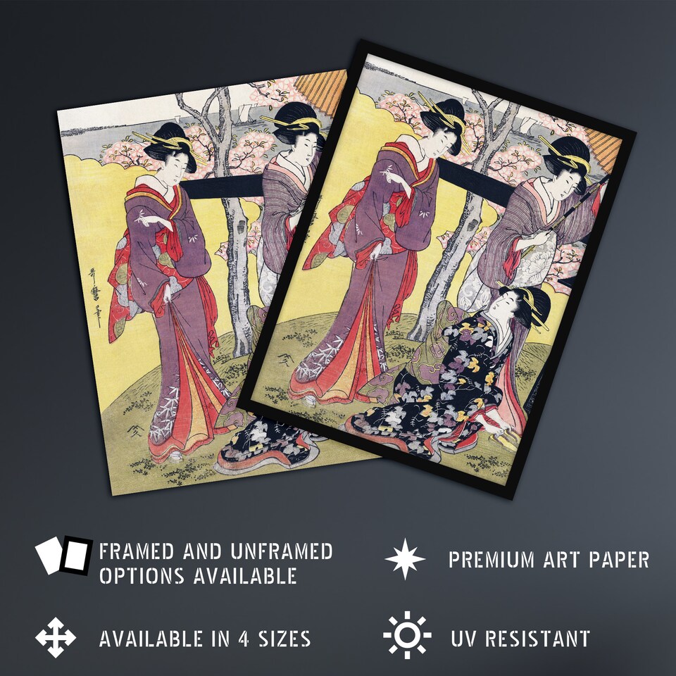 image 1 of Cherry Blossom Viewing Gotenyama Vintage Wall Art Print Kitagawa 24x32"