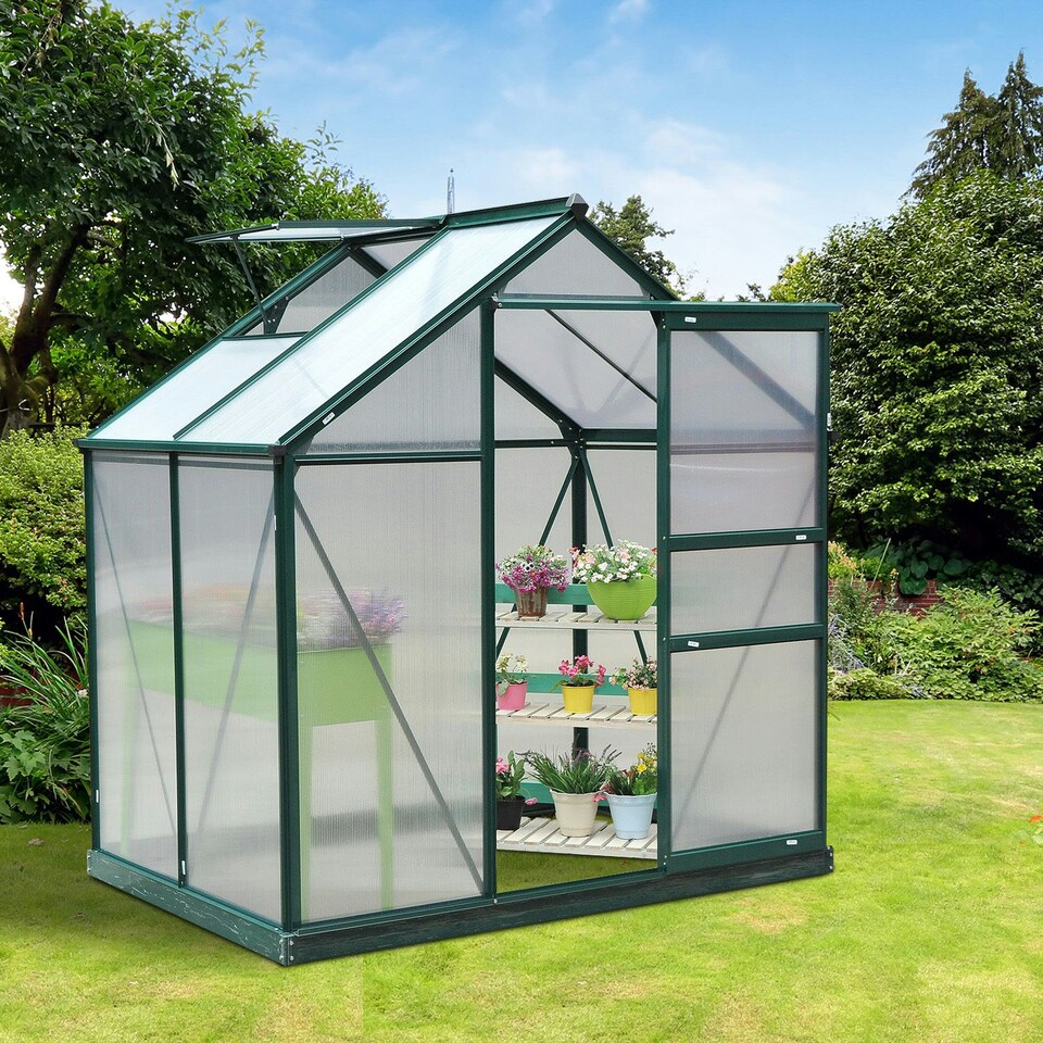 image 1 of Outsunny 6x4ft Walk-In Polycarbonate Greenhouse Plant Grow Galvanized