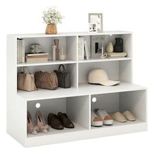 COSTWAY Entryway Shoe Cabinet 2-in-1 Storage Shoe Bench White
