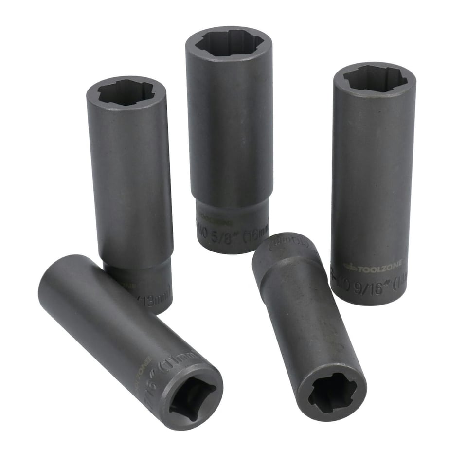 image 1 of 5pc 3/8" Drive Deep Bolt Extractor Set Damaged Broken Nut Twist Socket Remover