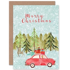 Snow Winter Driving home for Christmas Card