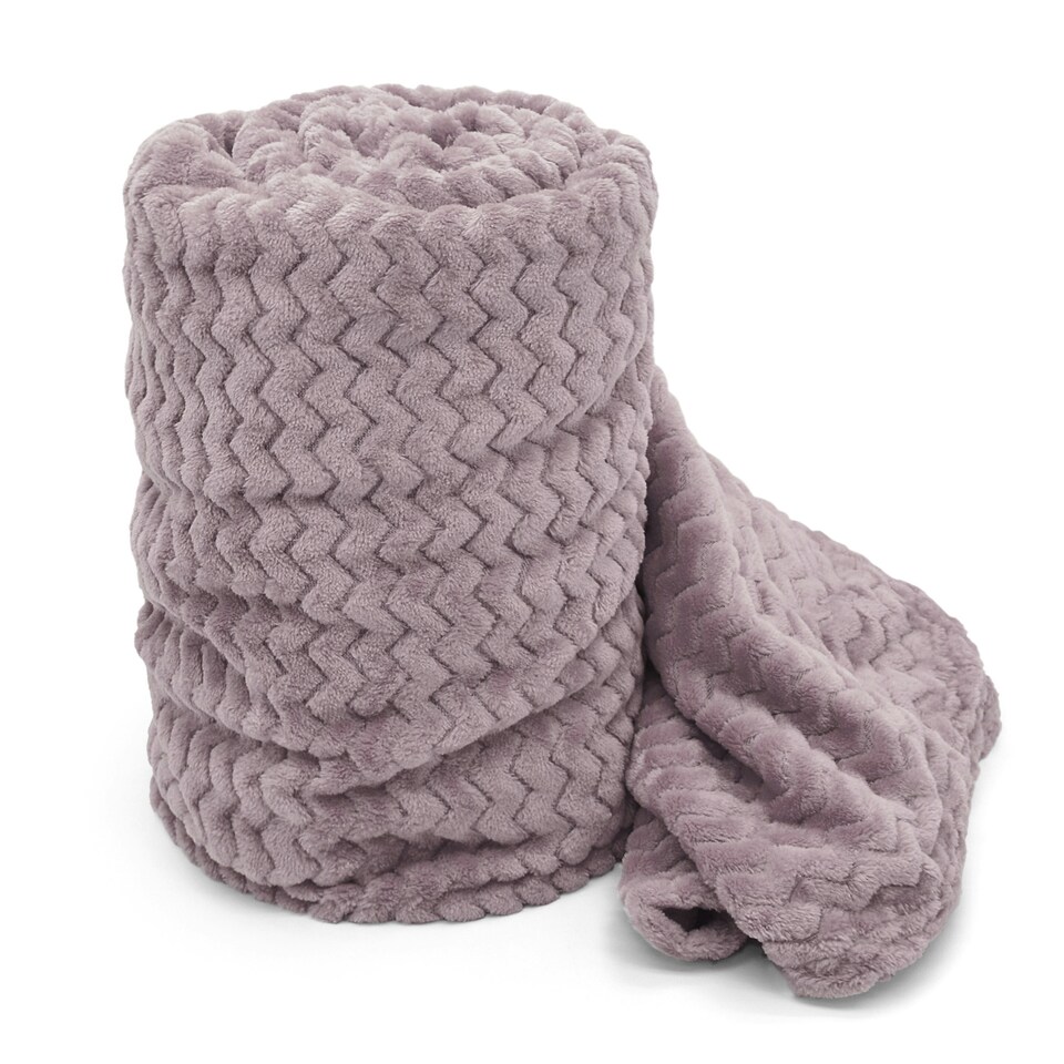 image 1 of Velosso Moda Ribbed Chevron Super Soft Blanket - 150cm x 200cm Purple | Mauve