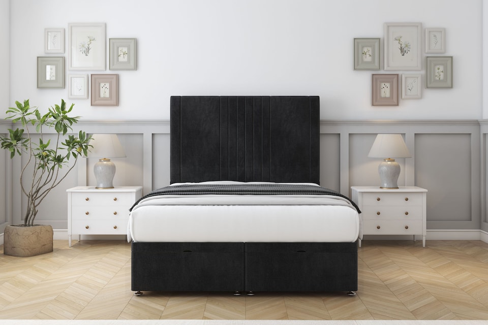 image 1 of Sloomy Harrington Black Naples Ottoman Bed With Mattress With 54" Floor Standing Headboard 4' Small Double