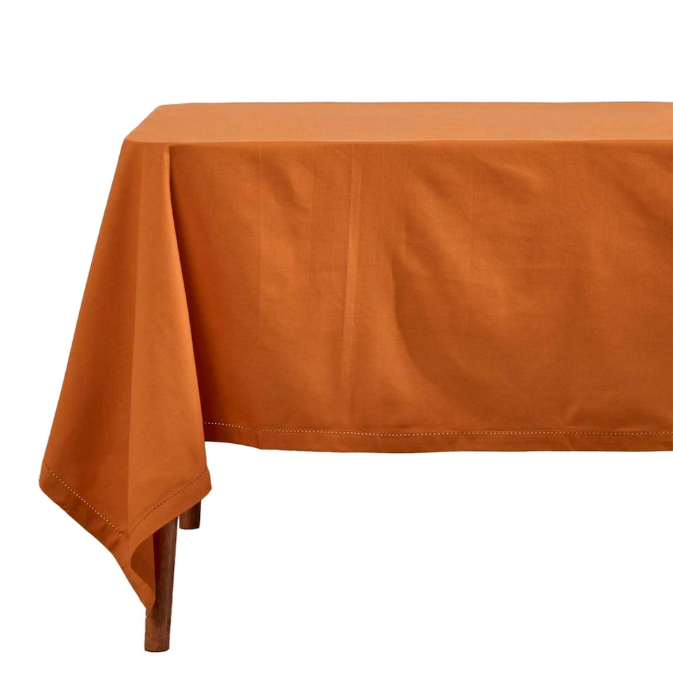 image 1 of Homescapes Burnt Orange Cotton Tablecloth - 137 x 178 cm | Orange