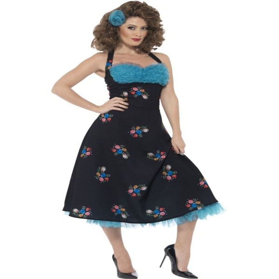 Grease Cha Cha DiGregorio Costume - Black - with Halterneck Dress & Hair Clip - 42897L
