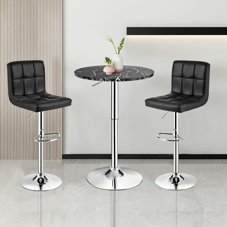 image 1 of COSTWAY 2Pcs Modern Bar Table Round Pub Table Black | Black
