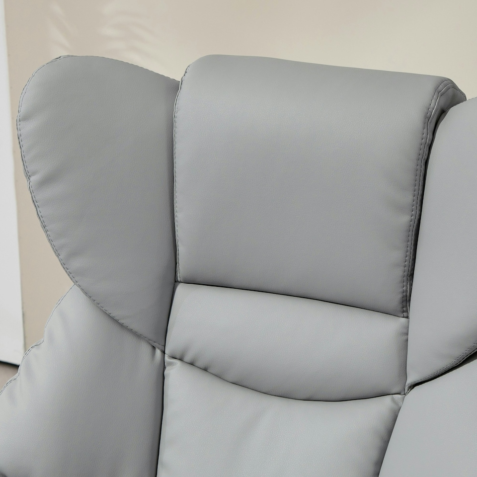 image 1 of HOMCOM PU Leather Manual Reclining Armchair Footstool Padded Seat Light Grey
