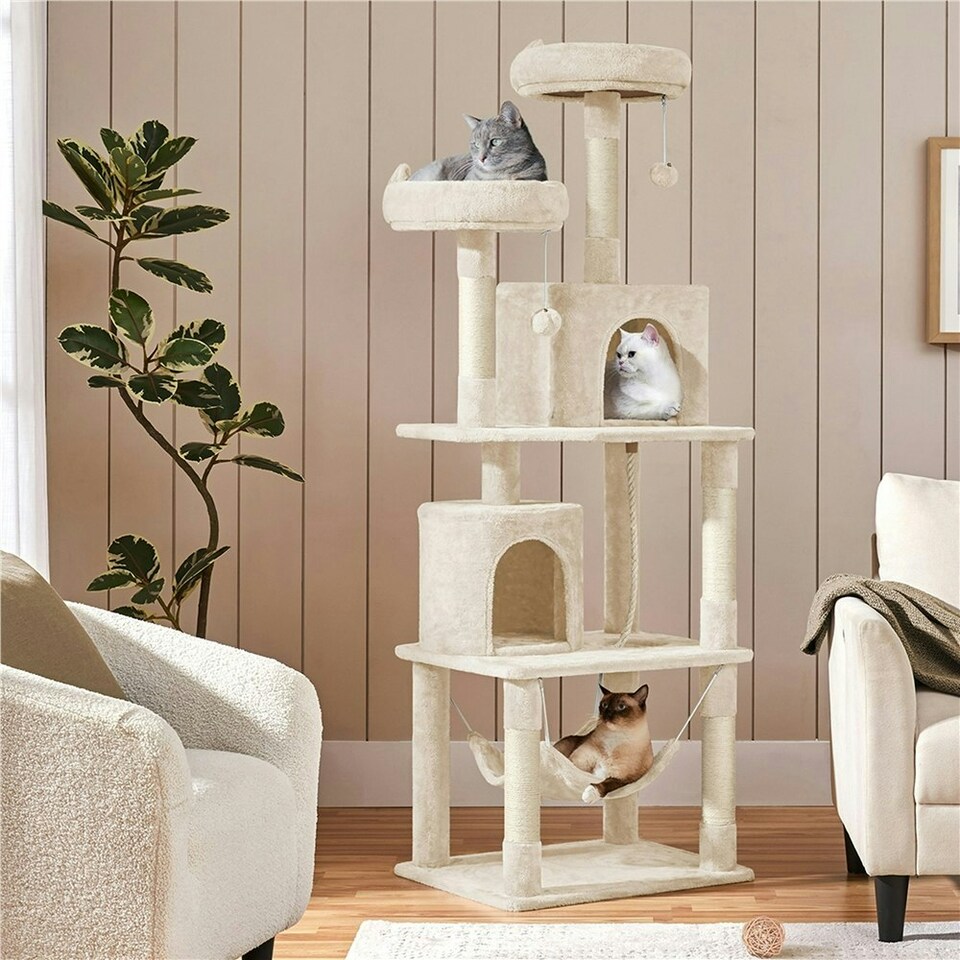 image 1 of Yaheetech 179 cm Tall Multi Level Cat Tree Kitten Condo Beige