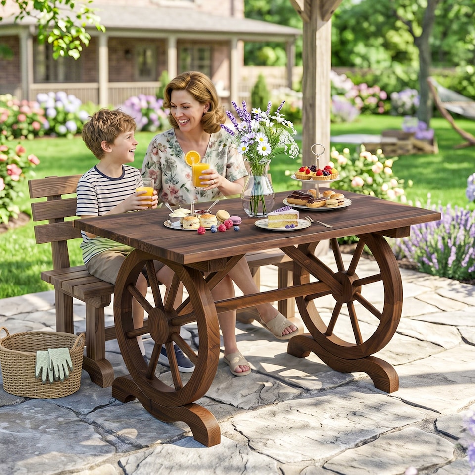 image 1 of Outsuny Outdoor Coffee Table Dining Table Patio Display Desk Natural Fir Wood