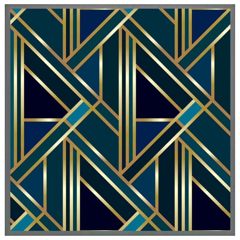 image 1 of Gold & teal geometric pattern (Picutre Frame) White | XL
