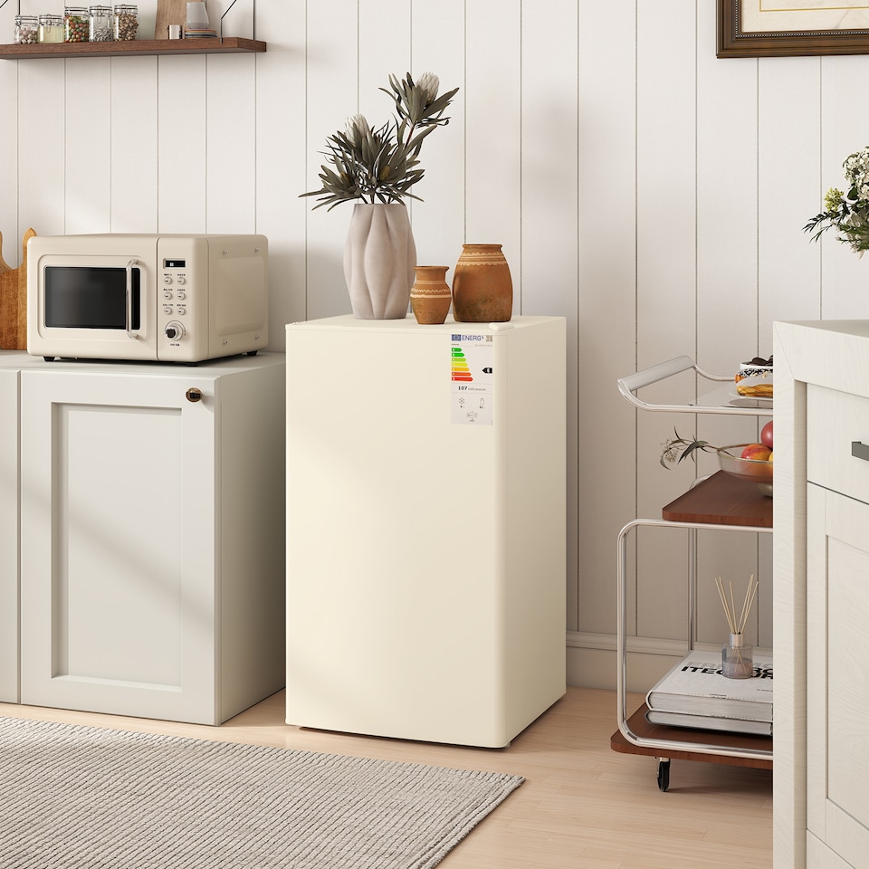image 1 of HOMCOM Under Counter Fridge, 91L Small Fridge with Chiller Box, Removable Shelf, Reversible Door, Adjustable Legs, Mini Refrigerator, Beige