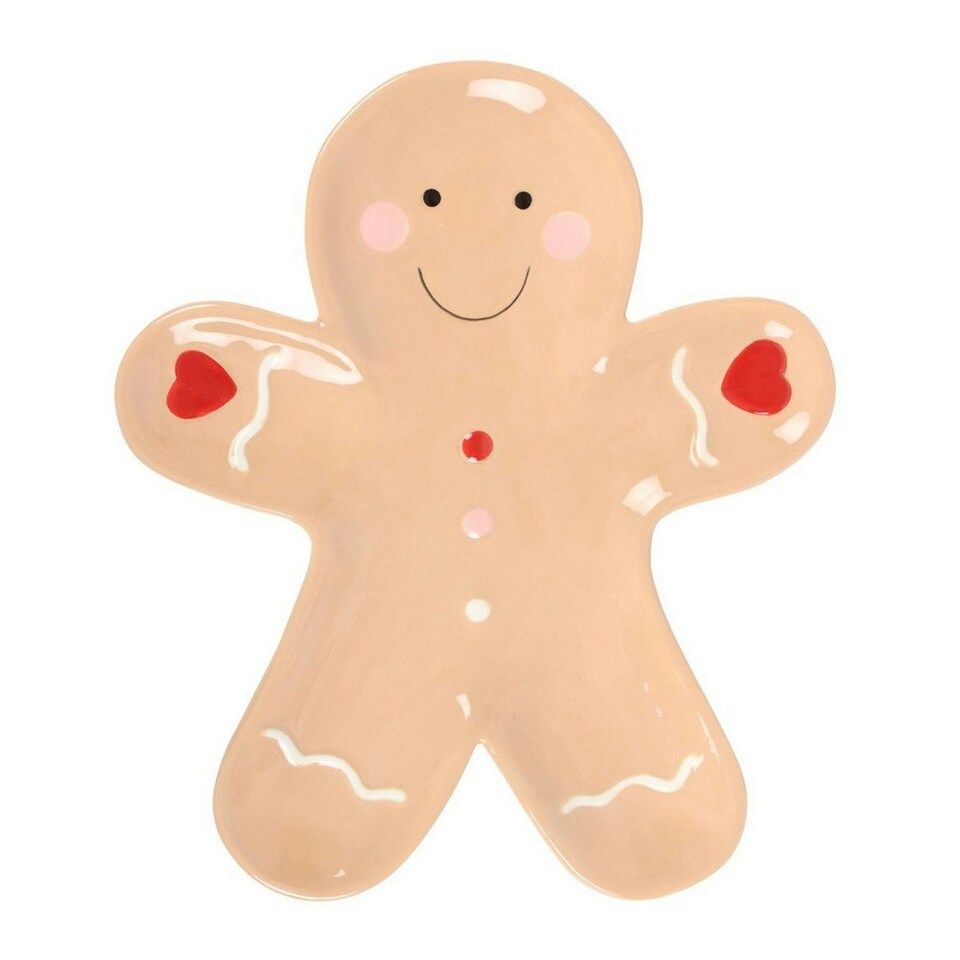 Something Different Ceramic Gingerbread Man Plate - Brown/Red - One Size