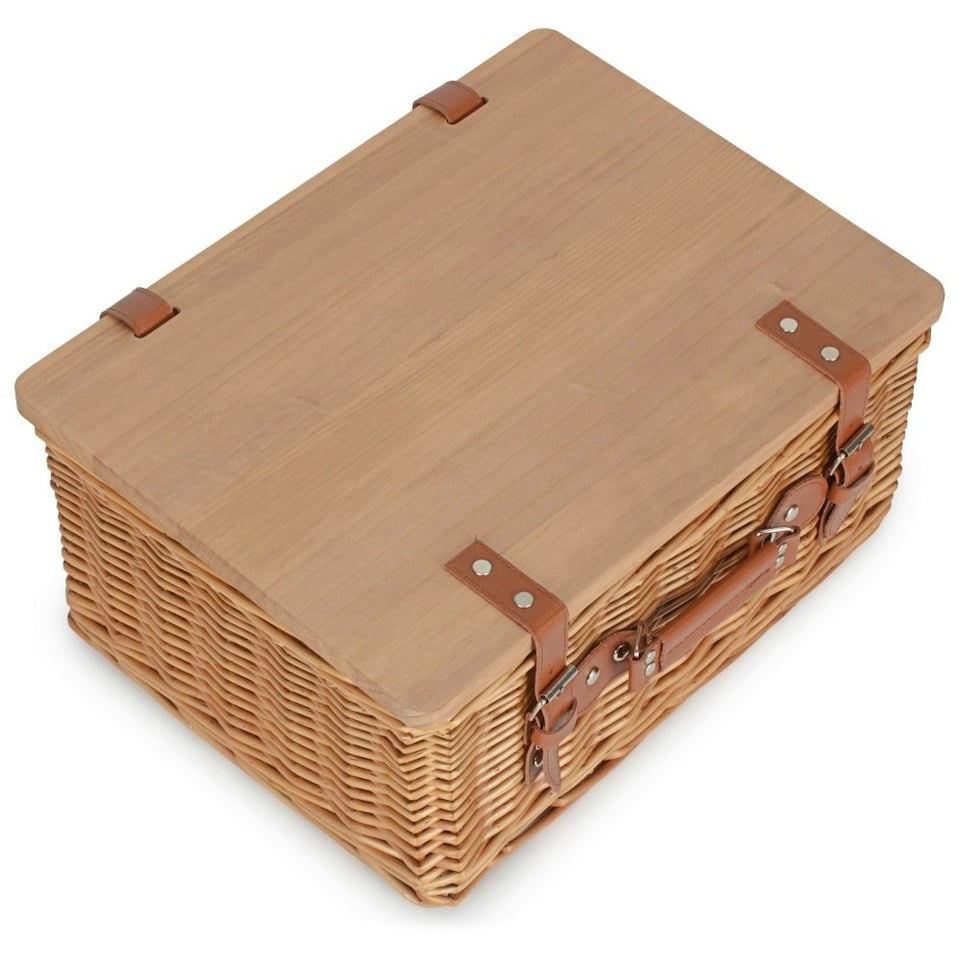 image 1 of Double Steamed Empty Picnic Basket with Pinewood Lid | Brown | M