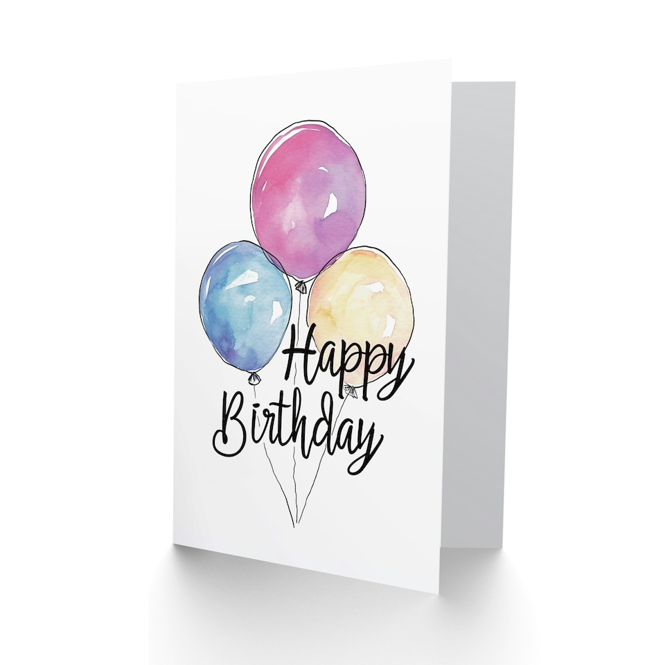 image 1 of Three Pastel Watercolour Balloons Simple Birthday Card