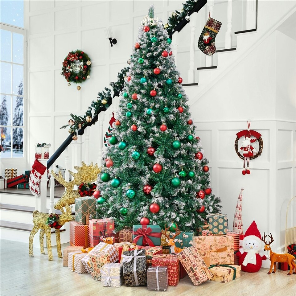 image 1 of Yaheetech 212cm Frosted Artificial Christmas Tree with Foldable Stand
