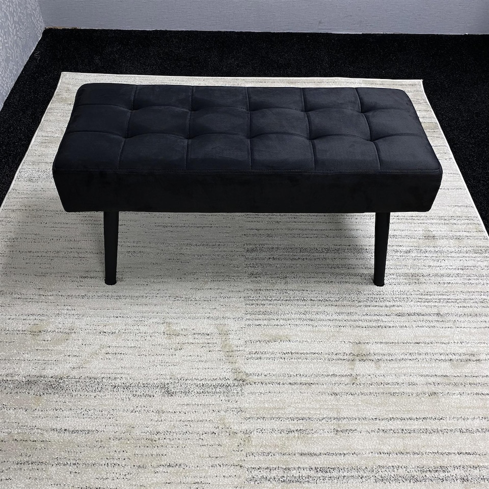 image 1 of Wooden Brown Dining Table with 2 Black Velvet Padded Benches, Stylish Dining Room Furniture