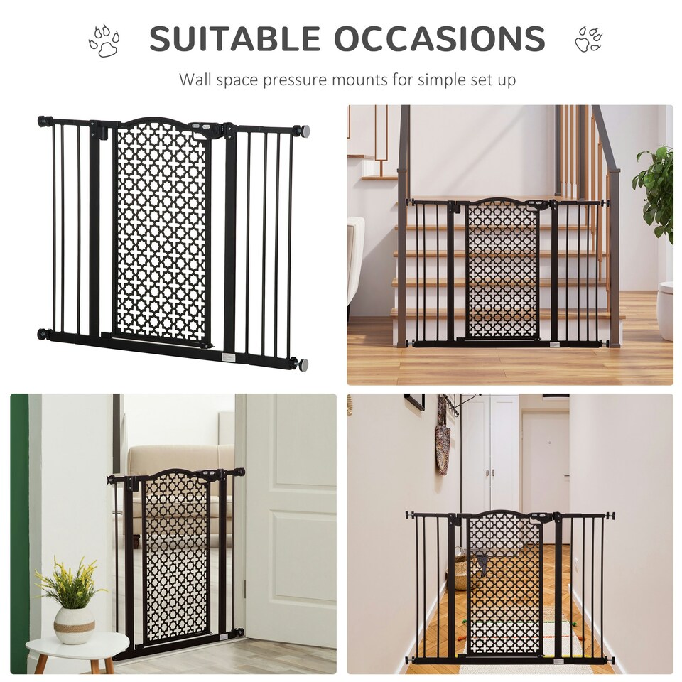 image 1 of PawHut 74-105cm Pet Safety Gate, Pressure Fit Stair with Double Locking - Black