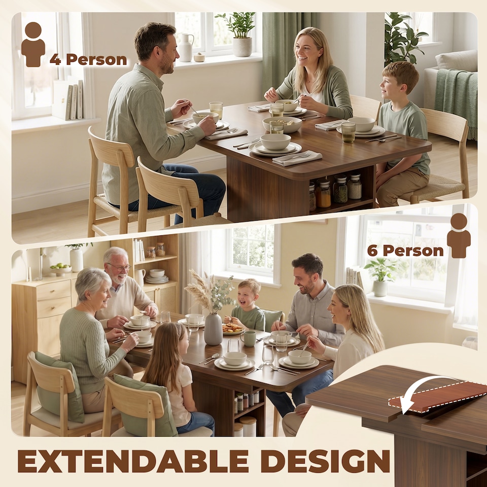 image 1 of HOMCOM Extendable Dining Table for 4-6, Kitchen Table with Shelves